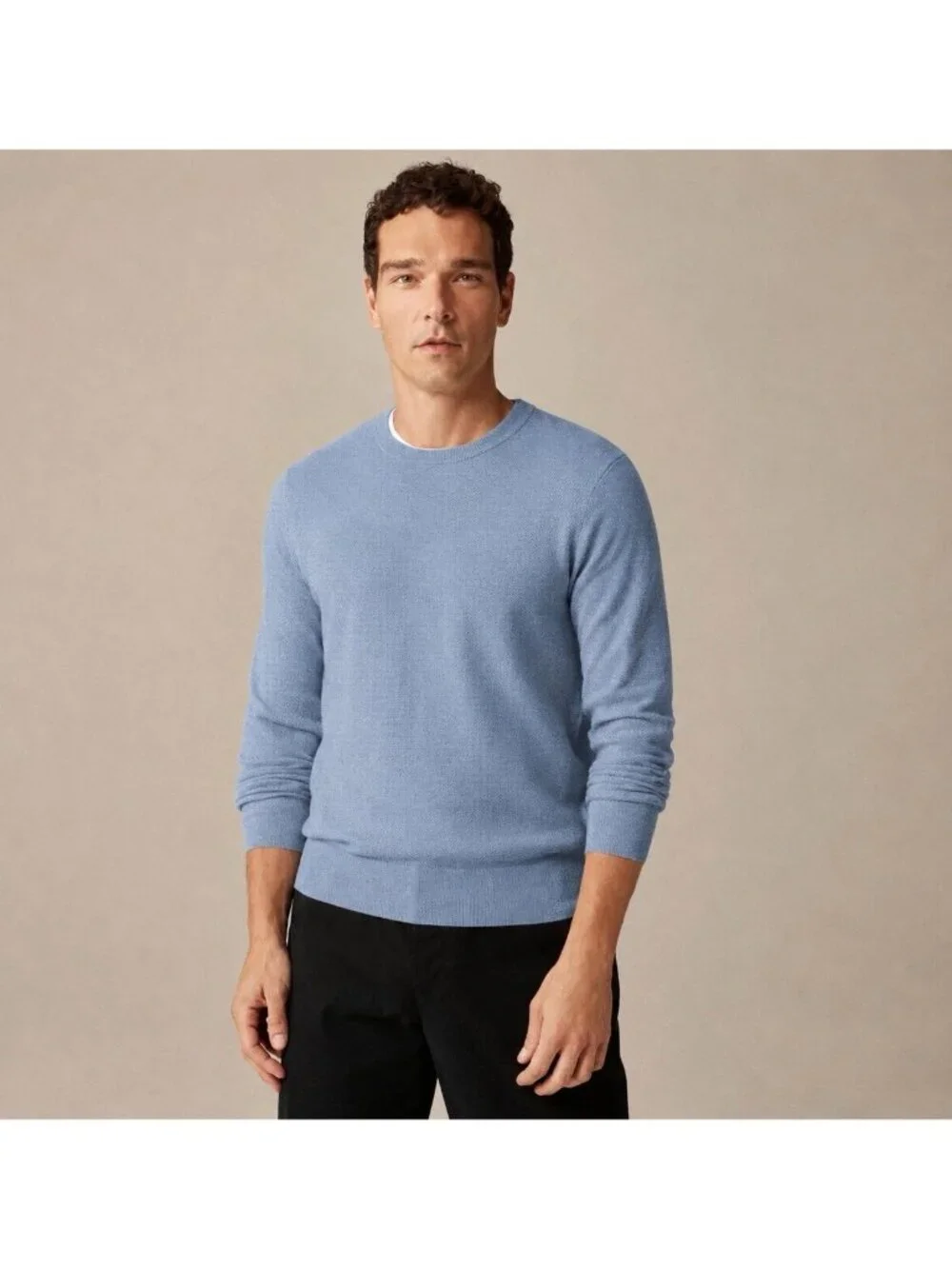 J Crew Mens Sweater Sz Large Heather Blue Cotton Pique Stitch Crewneck Pullover